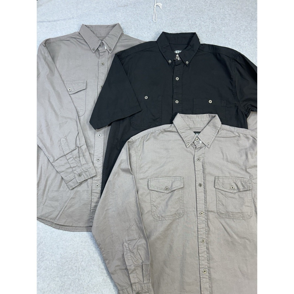 Lot of 3 Key Button Front Work Shirts Gray Black L Long Sleeve Short Sleeve NWOT